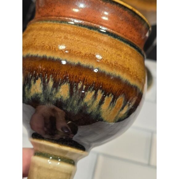 Studio Pottery Wine Goblets/Chalices (4) Hand Crafted Artist JT Brown Cream 7" - Picture 10 of 16